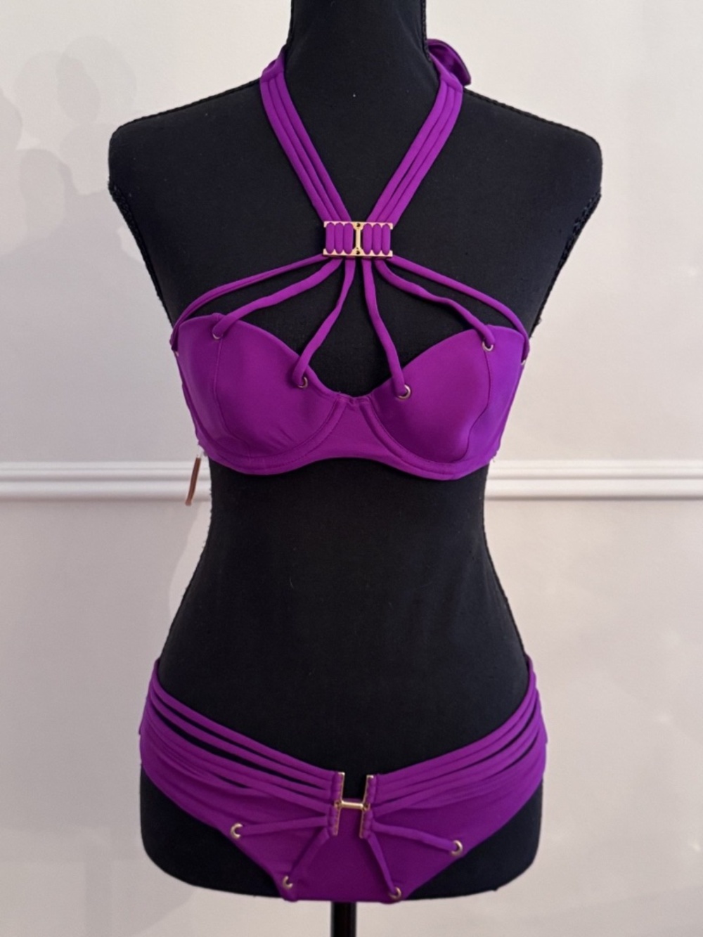 Agent Provocateur Kimmi Bikini Purple 32C/2 Cage Halter NWT